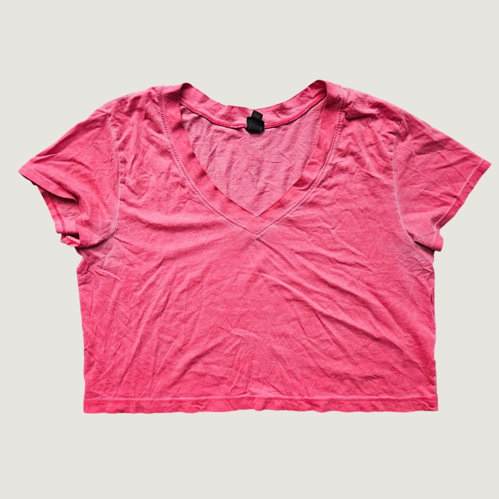 Wild Fable Womens Pink V-Neck Short Sleeve Cropped T-Shirt Size M